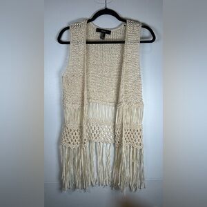 Forever 21 Cream Knit Fringe Vest. Size Small. Bohemian. Coastal Cowgirl.